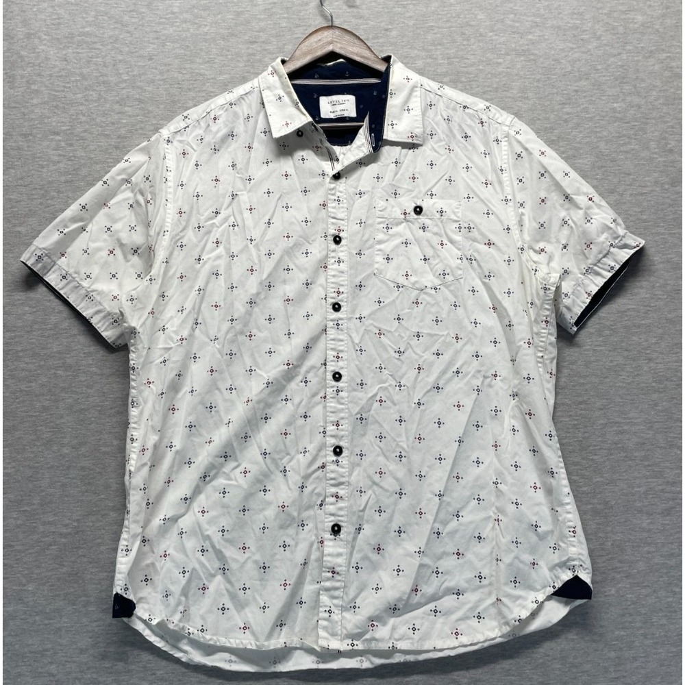 Level Ten Modern Fit Shirt Mens XL White Geometric Print Collared Button Down